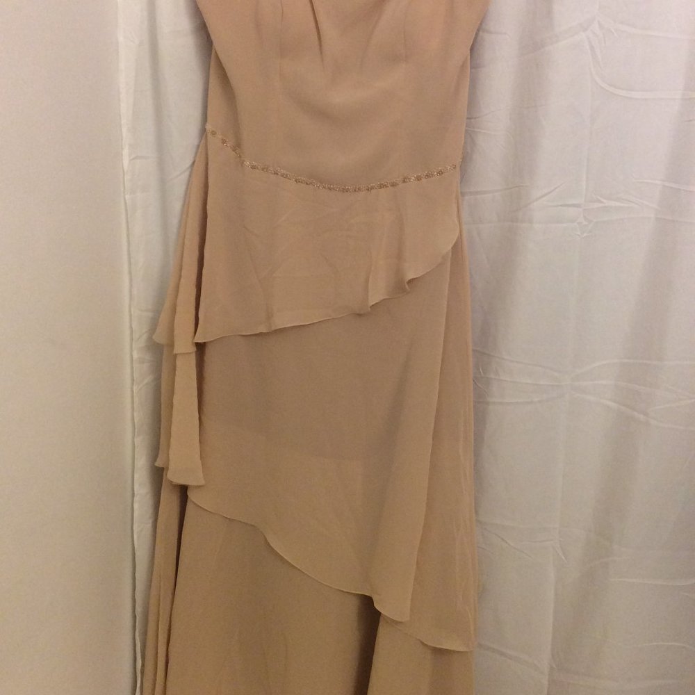 Landa Formal Dress Size 14 Tan Beaded Sequins Layered Evening New with Tags